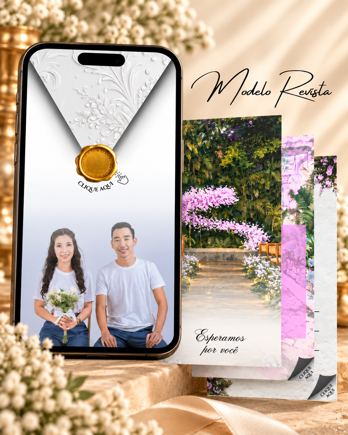 Convite  Livro  rosa com 2 fotos